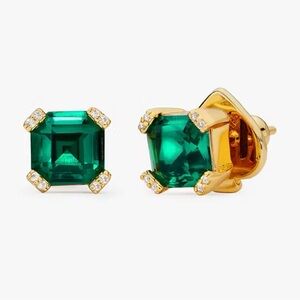 Kate Spade Dazzle Emerald Green and Gold Stud Earrings